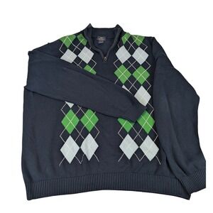 Brooks Brothers 346 Mens XXL Supima Cotton Argyle Quarter Zip Sweater Navy Blue